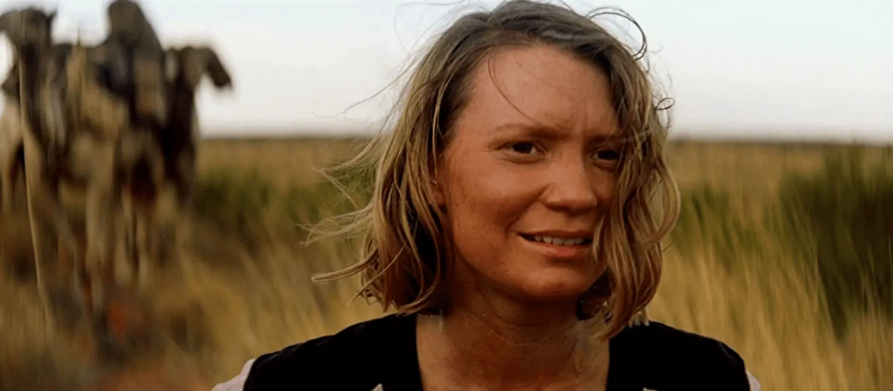 A scene from 'Tracks', an outdoor movie with a girl who tries to cross Australian desert.