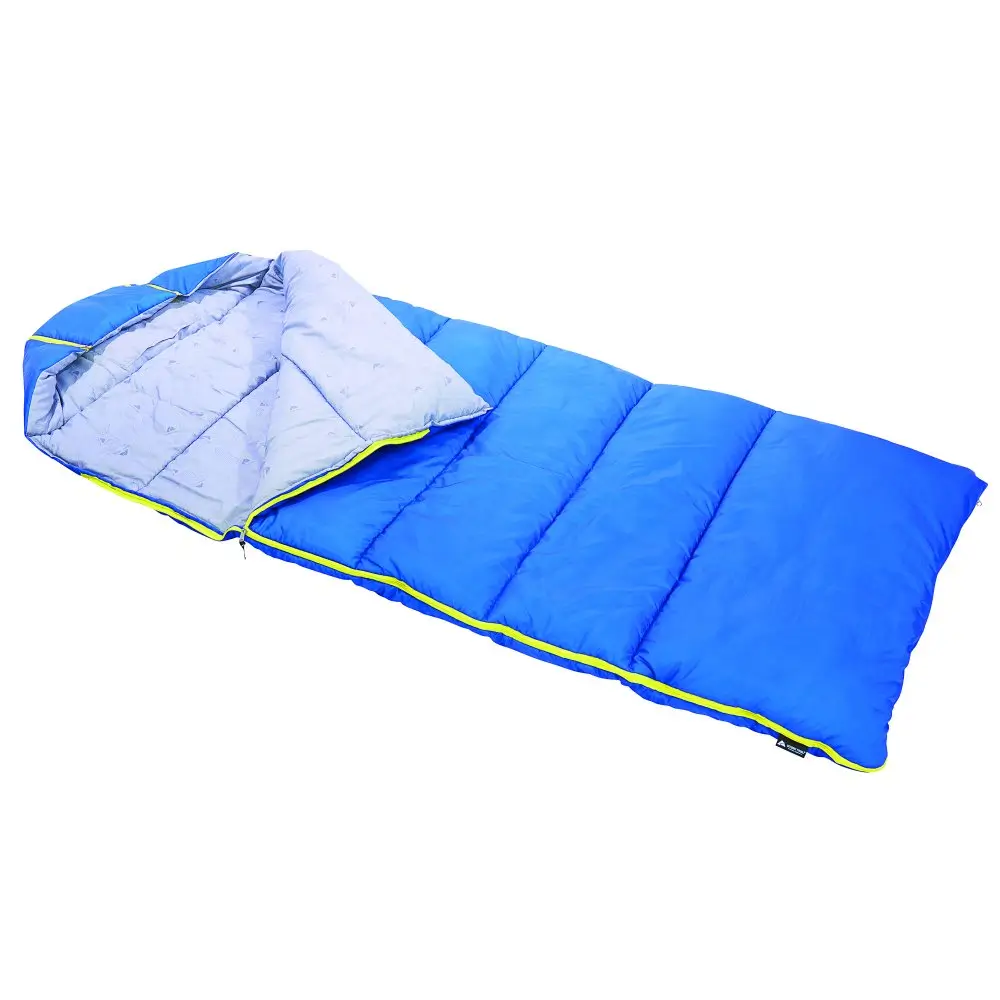 A semi rectangular sleeping bag.