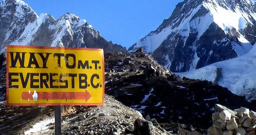 A signpost showing the way to Mt. Everest.