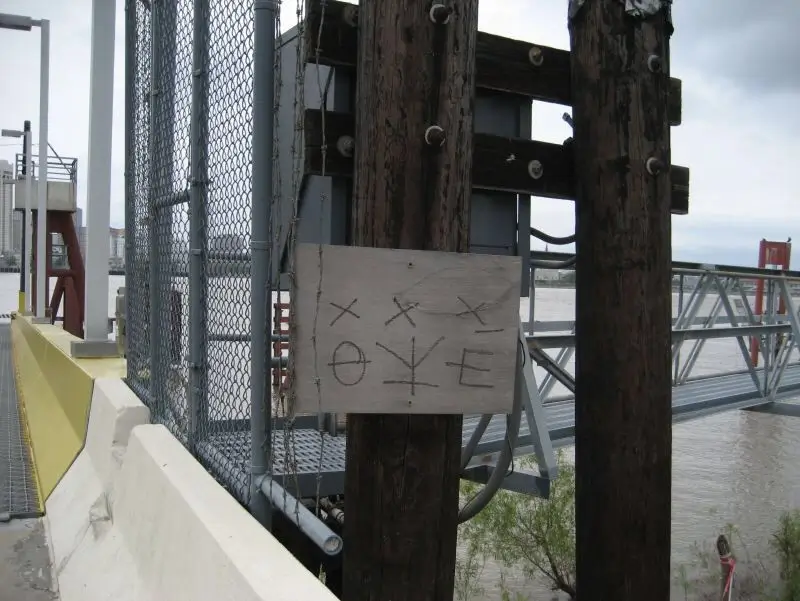 Mind Your Surroundings, hobo signs on a post.