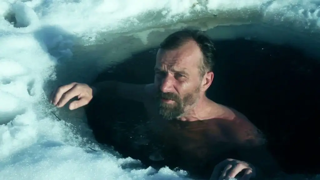 The Iceman Wim Hof in icy cold water.