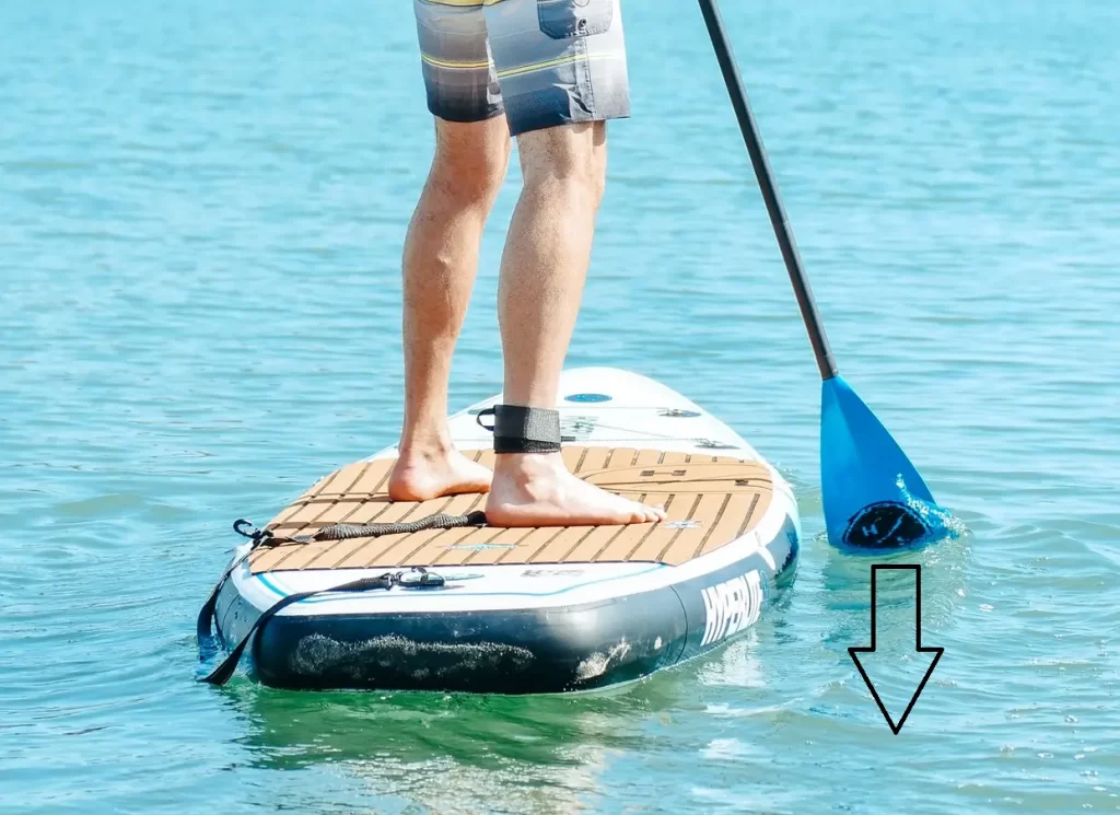 One of paddle boarding techniques, forward stroke.